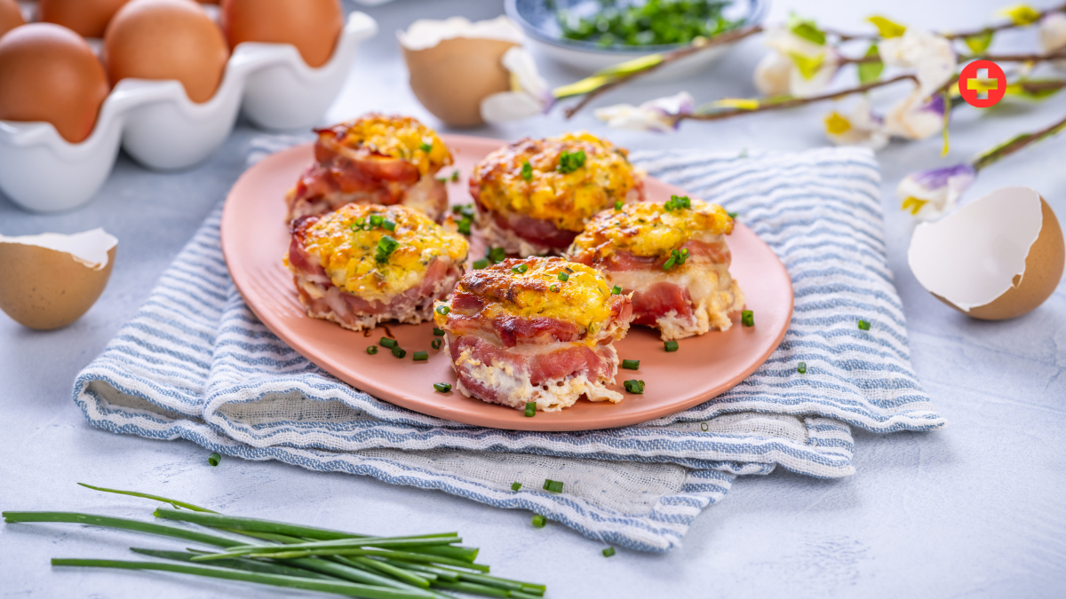 Savory muffins with eggs and bacon